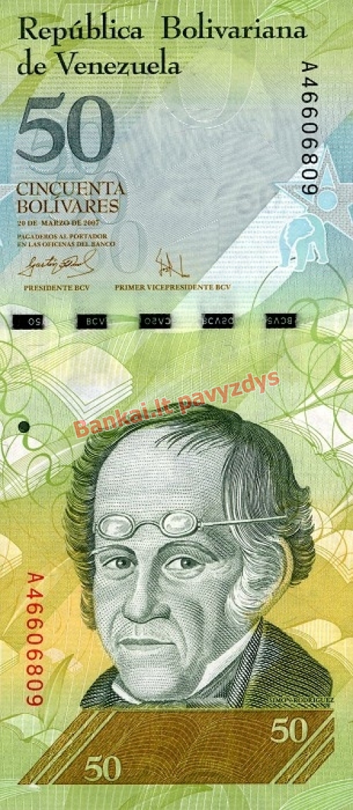 50 Bolivarų banknoto priekinė pusė