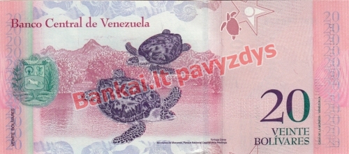 20 Bolivarų banknoto galinė pusė