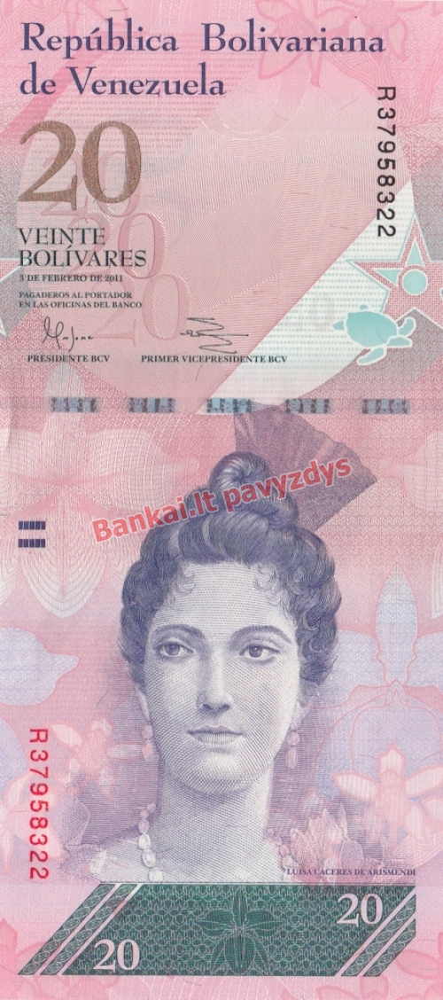 20 Bolivarų banknoto priekinė pusė