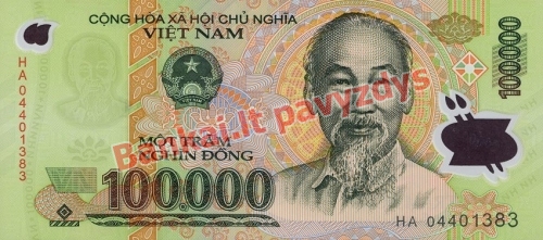 100000 Dongų banknoto priekinė pusė