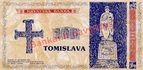 100 Tomislavų banknoto priekinė pusė
