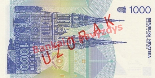 1000 Dinara banknoto galinė pusė