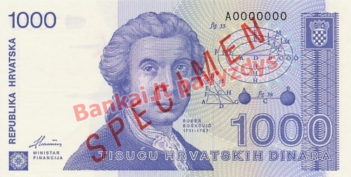 1000 Dinara banknoto priekinė pusė