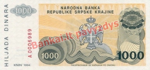 1000 Dinara banknoto galinė pusė