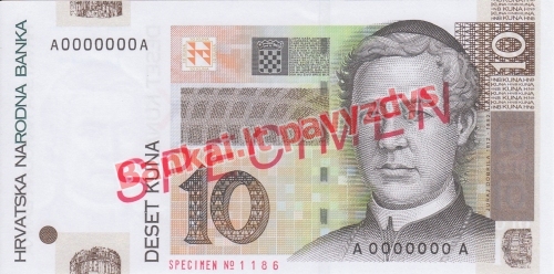 10 Kunų banknoto priekinė pusė