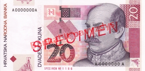 20 Kunų banknoto priekinė pusė