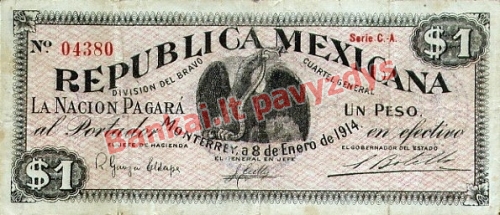 1 Peso banknoto priekinė pusė