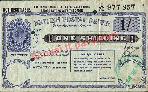 1 Šilingo banknoto priekinė pusė