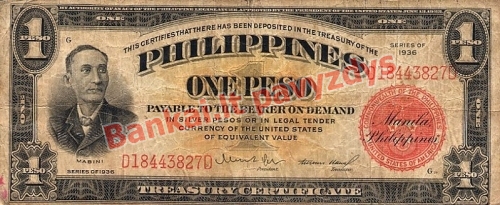 1 Peso banknoto priekinė pusė