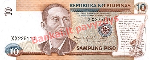 10 Pisų banknoto priekinė pusė