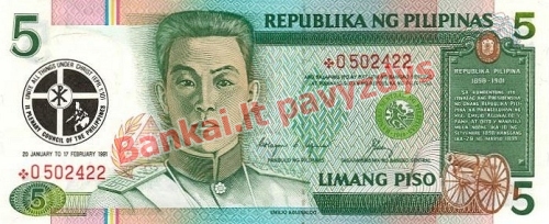 5 Pisų banknoto priekinė pusė