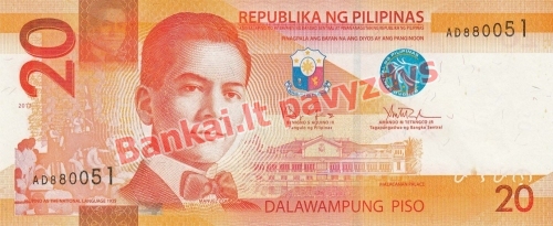 20 Pisų banknoto priekinė pusė