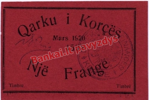 1 Franko banknoto galinė pusė