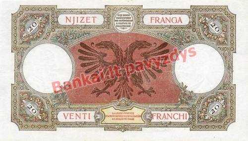 20 Franka  banknoto galinė pusė