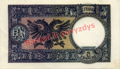 5 Franka  banknoto galinė pusė
