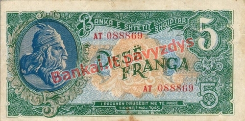 5 Franka  banknoto priekinė pusė