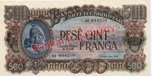 500 Frankų banknoto priekinė pusė