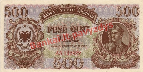 500 Lekų banknoto priekinė pusė