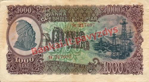 1000 Lekų banknoto priekinė pusė