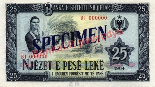 25 Lekų banknoto priekinė pusė