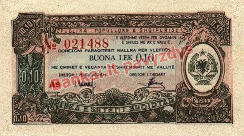 0.10 Lekų banknoto priekinė pusė