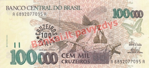 100000 Cruzeirų banknoto priekinė pusė