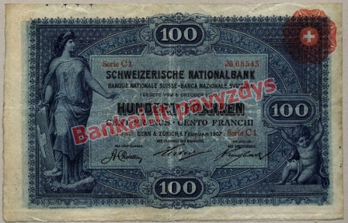 100 Frankų banknoto priekinė pusė