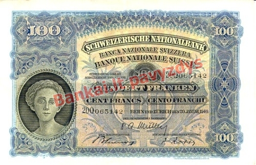 100 Frankų banknoto priekinė pusė