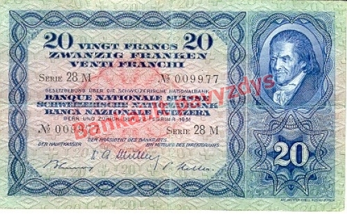 20 Frankų banknoto priekinė pusė