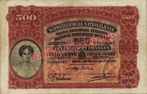 500 Frankų banknoto priekinė pusė