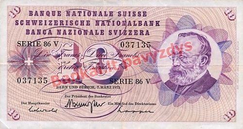 10 Frankų banknoto priekinė pusė