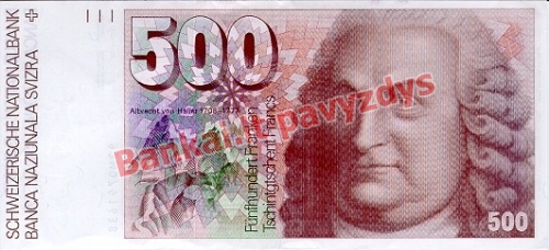 500 Frankų banknoto priekinė pusė