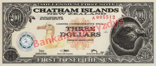 3 Dolerių banknoto priekinė pusė