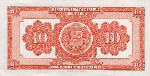 10 Soles  banknoto galinė pusė