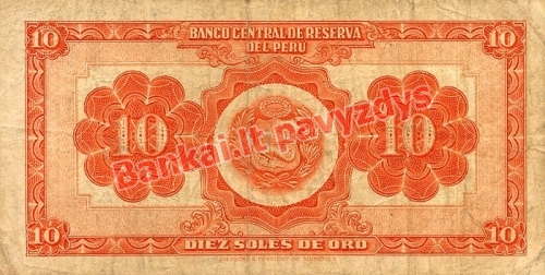 10 Soles  banknoto galinė pusė