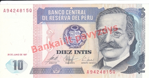 10 Intis  banknoto priekinė pusė