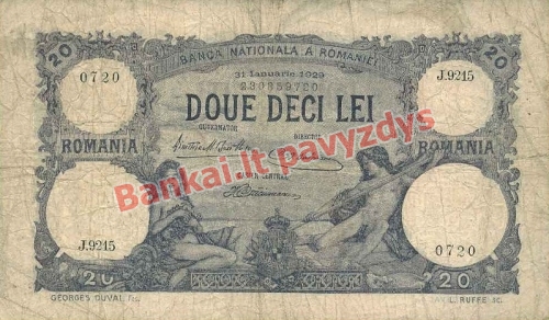 20 Lėjų banknoto priekinė pusė