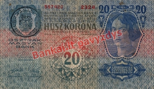 20 Koronų banknoto priekinė pusė