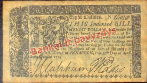 8 Dolerių banknoto priekinė pusė