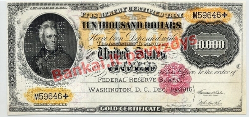 10000 Dolerių banknoto priekinė pusė