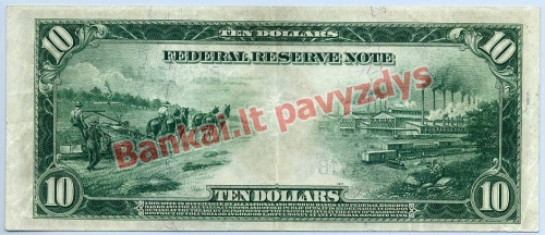 10 Dolerių banknoto galinė pusė