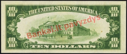 10 Dolerių banknoto galinė pusė