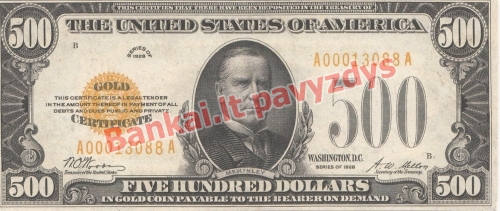 500 Dolerių banknoto priekinė pusė