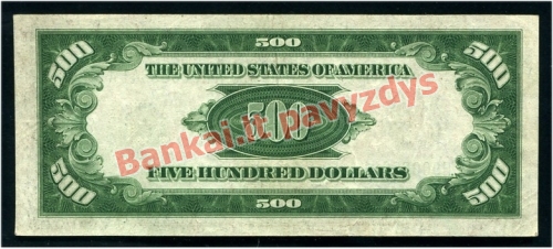 500 Dolerių banknoto galinė pusė