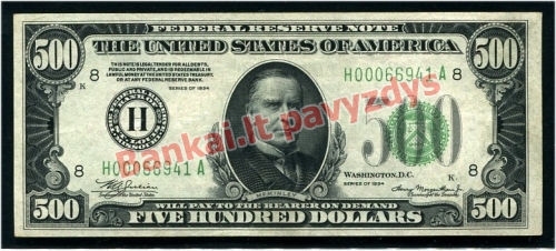 500 Dolerių banknoto priekinė pusė