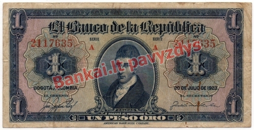 1 Peso banknoto priekinė pusė