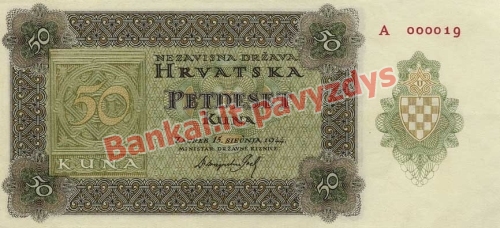 50 Kunų banknoto priekinė pusė
