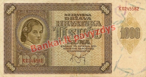 1000 Kunų banknoto priekinė pusė