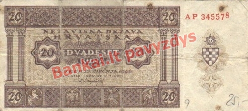 20 Kunų banknoto priekinė pusė