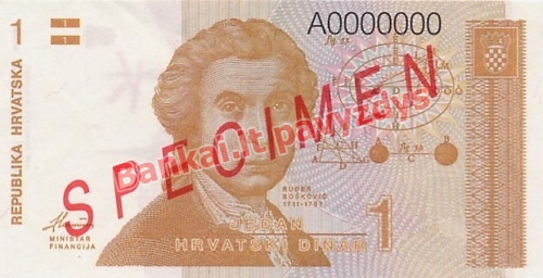 1 Dinaro banknoto priekinė pusė